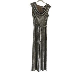 Roz & Ali Silver Metallic Wide Leg Cowl Neck Jumpsuit Size 6
